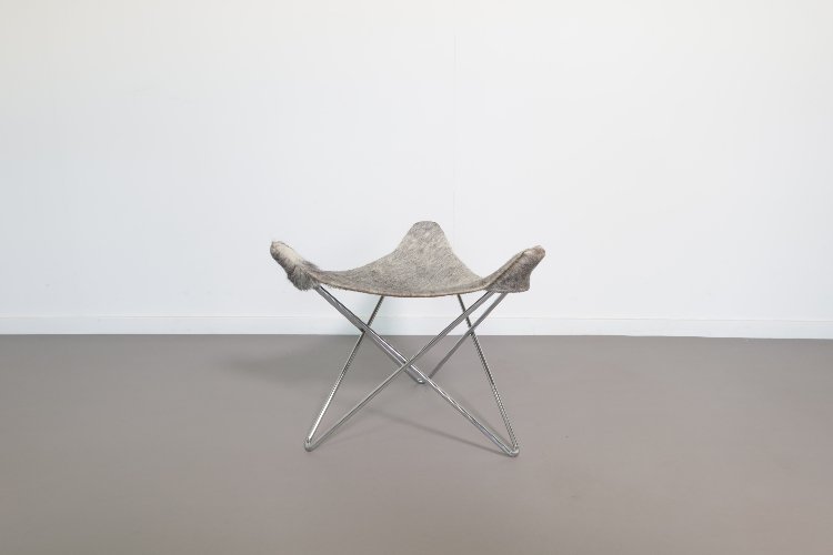 Modernist chrome butterfly stool or ottoman by Jorge Ferrari Hardoy for Knoll International 1960s